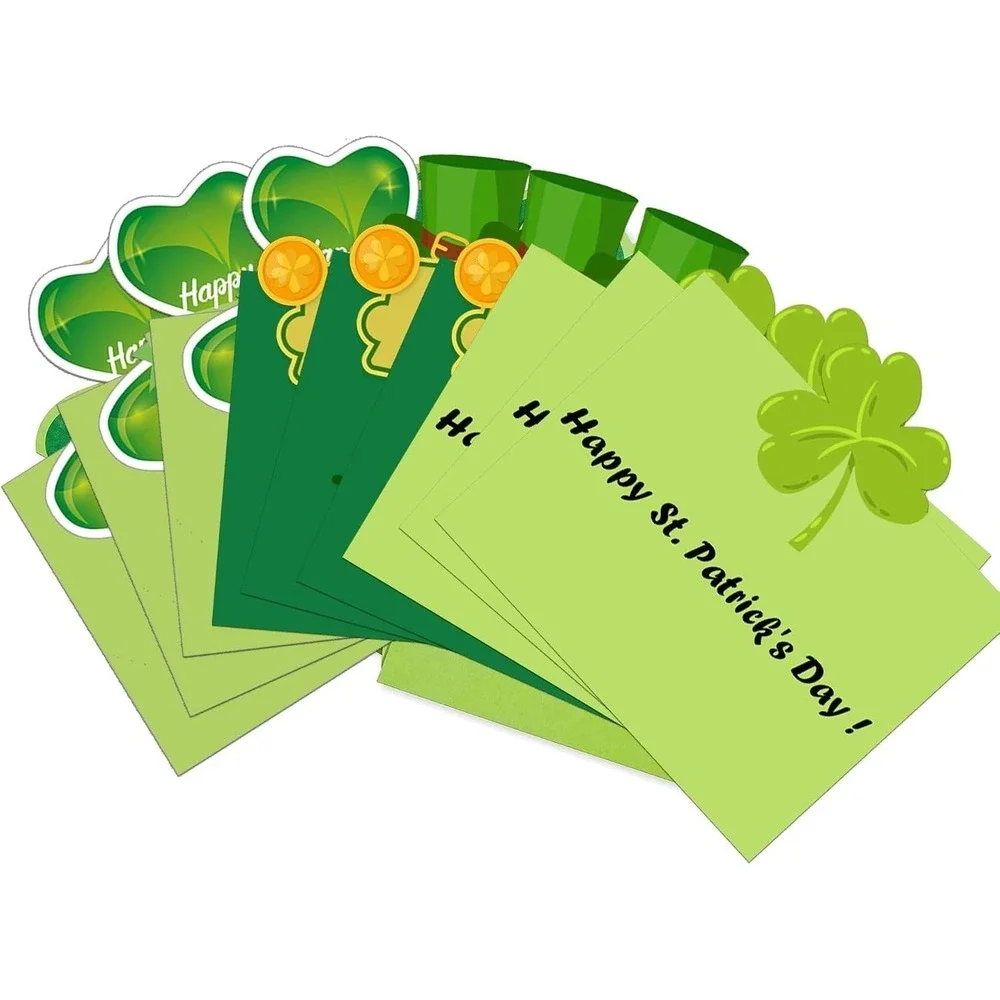 St. Patrick's Day Greeting Cards 12 Pack Green Shamrock Irish St Patrick's
